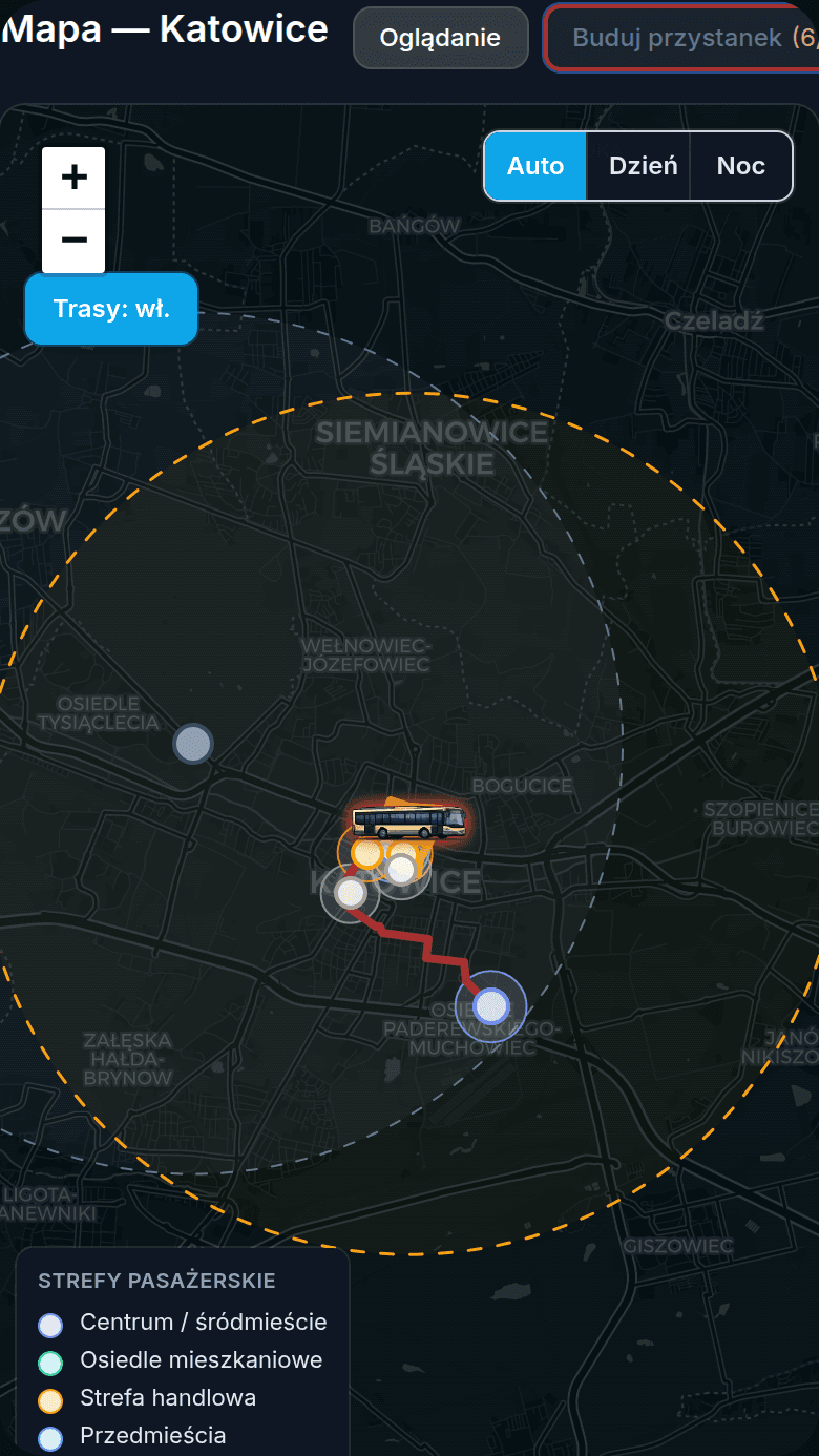 Mapa miasta z liniami autobusowymi